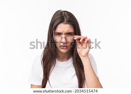 Similar – Image, Stock Photo Smiling woman squinting in sun and enjoying weather