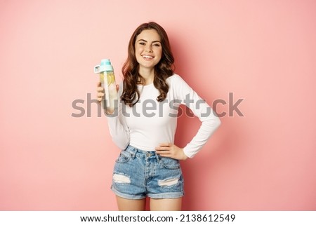 Similar – Image, Stock Photo Happy woman with bottle of beer in tent