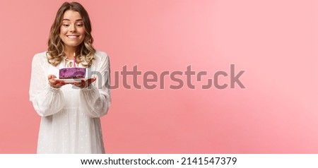 Similar – Image, Stock Photo Stylish woman blowing party whistle