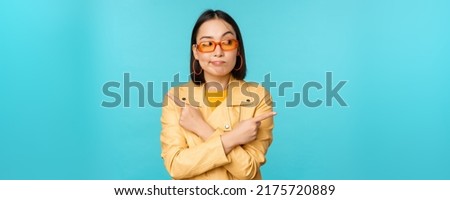 Similar – Image, Stock Photo Smiling woman looking between open door and wall