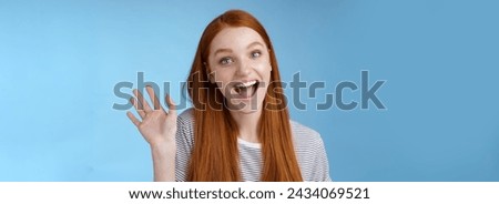 Similar – Image, Stock Photo A young woman says goodbye to an incredibly cuddly house cat. The cat enjoys the caresses in the sun on the stairs.