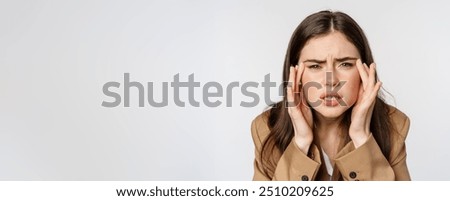 Similar – Image, Stock Photo Smiling woman squinting in sun and enjoying weather