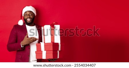 Image, Stock Photo Handsome Black Man Holding Cup of Wine Smiling Widely Outdoors