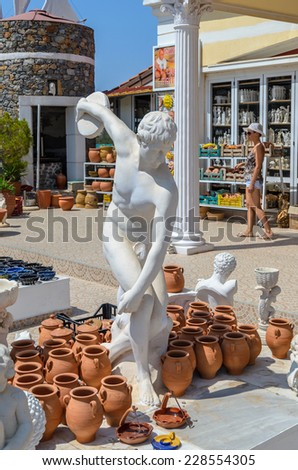Lassithi, Greece - August 16, 2013: Miron Discobolus sculpture in Greek  small gift shop at village, Lassithi, Crete, Greece
