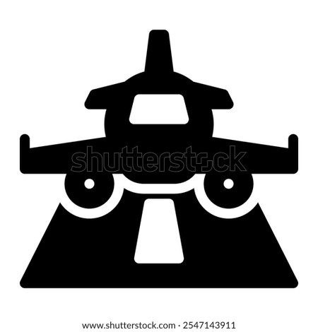 Plane arrival icon in Glyph Style. Black Fill
