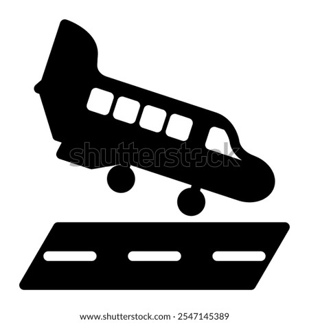 Plane landing icon in Glyph Style. Black Fill
