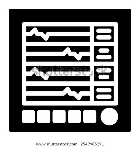 heart monitor icon in Glyph Style. Black Fill