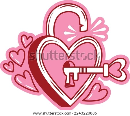 Valentine Heart Locked get Open with Key and Love Clipart Design. Simple style and color. Good for icon