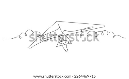 Continuous line art or One Line drawing Hang gliding for vector illustration, extreme sports. graphic design modern continuous line drawing