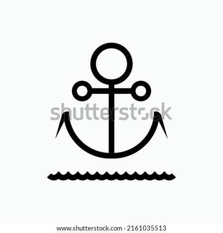 Anchor Icon. Heavy Object Attached to Rope or Chain and Used to Moor a Vessel to Sea Bottom. Navy, Port Symbol - Vector.