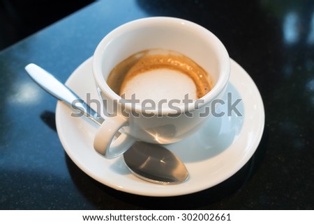shot of espresso \
quality coffee has a lot of coffee cream on the surface of cup