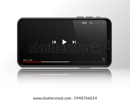 Smartphone with video player on the screen. Modern social media interface design template for web and mobile apps, play video online window with navigation icon. Vector isolated realistic illustration