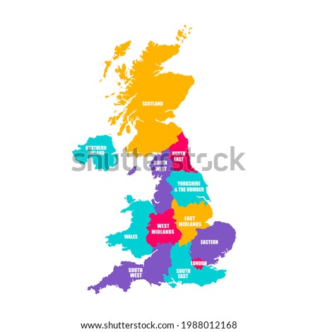 UK multicolored map with regions. Vector illustration