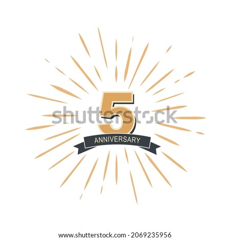 5 year anniversary emblem. Anniversary icon or label. 5 year celebration and congratulation design element. Vector illustration.
