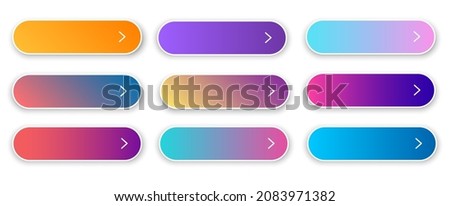 Web buttons flat design template with color gradient and thin line outline style. Vector isolated rectangular rounded web page next arrow button elements set on white background