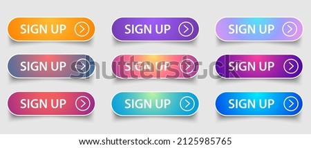 sign in sign up web buttons set. outline and filled ui web buttons in flat style. rounded vector buttons on trendy gradients with arrows for web and ui design

