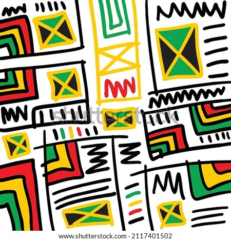 Abstract background with irregular lines and various pattern and with Jamaican color theme