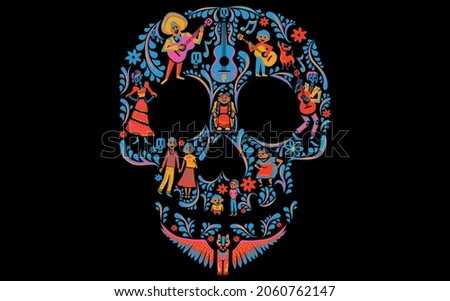 best funny Pixar Coco Colorful Sugar Skull vector design