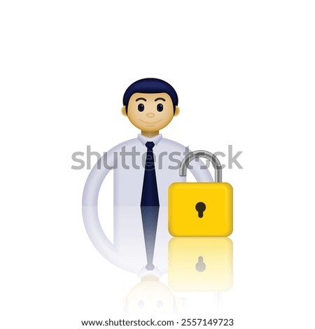 Vector icon of person wearing formal employee clothes and padlock, minimalist image design, suitable for job applications, account login, business presentations, and etc