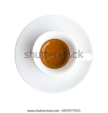Top view of hot drink espresso coffee cup isolated on white background, clipping path included. ストックフォト © 