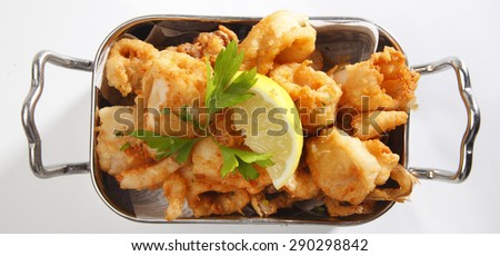 fried squid on silver dish