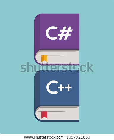 vector set of icons programming books in C Sharp and C ++. Stock illustration Book C #  and  book on C ++ 