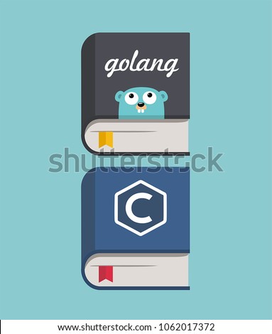vector icons of books on programming in the languages of Golang and C. Stock illustration programming books of goland and C