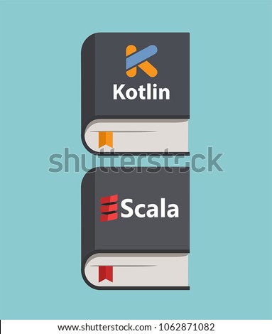 A set of icons of books on programming in the languages of Kotlin and Scala.
