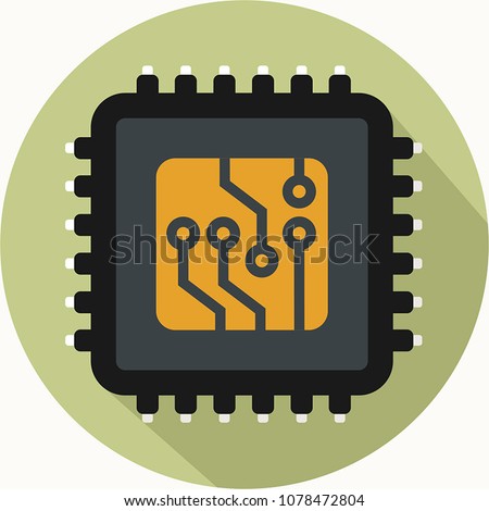 Icon vector computer chip. Flat style Icon Computer processor with microcircuits (CPU). Illustration Computer electronic chip cpu processor