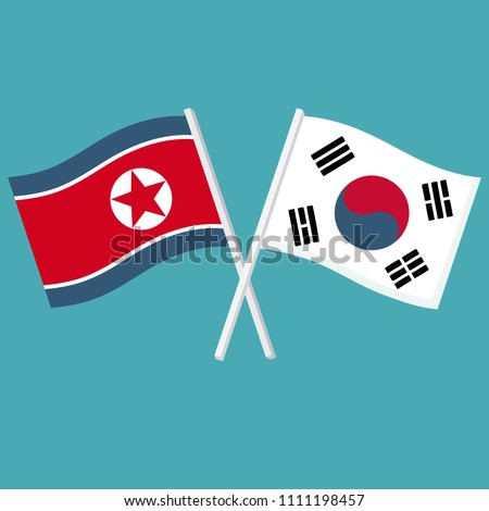 Vector set Icon flags of South and North Korea. The flags of Koreas are crossed.