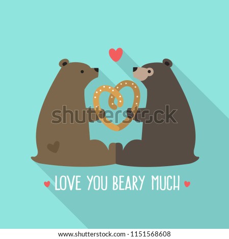 Vector love icon of a pair of bears. In the illustration, the bears keep the heart. Text: I love you beary much