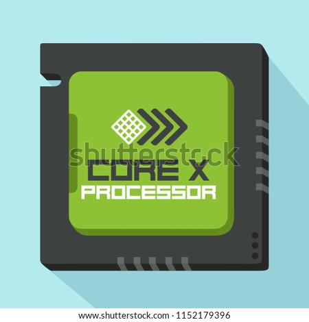 Vector tech icon computer processor. Image CPU Chip with text: Core x processor.