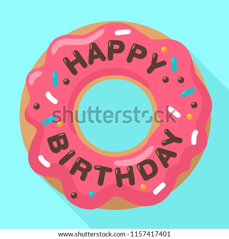 Donut. Vector Birthday icon of a sweet donut in a pink glaze. On the donut chocolate inscription: Happy Birthday. Illustration of a dessert clipart