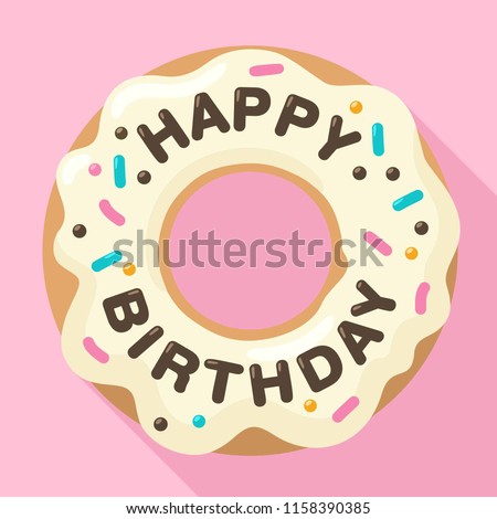 Birthday cake. Vector icon of a sweet donut in pink glaze. On the donut chocolate inscription: Happy Birthday donut clipart