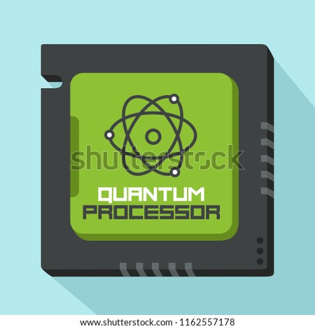 Vector tech icon computer processor. The CPU chip shows a quantum field. Text: Quantum Processor