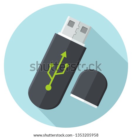 Vector USB flash drive icon. USB Flash memory stick with connection mark. Illustration of flash drive memory stick clipart