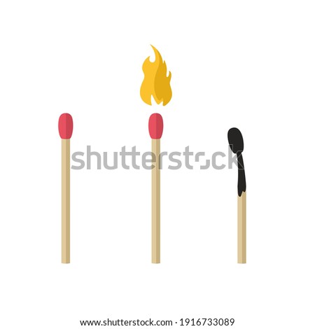 vector icon match set. Image match, fire match, burnt match