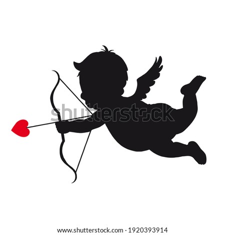 vector icon angel cupid silhouette. Image love angel cupid with heart
