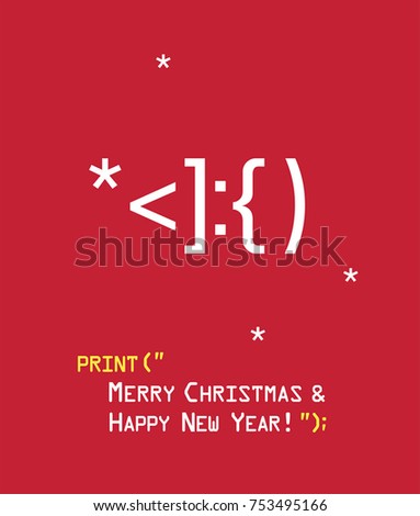 vector icon ascii greeting card New Year icon Emoticon with Santa Claus face. Text: Merry Christmas and Happy New Year!