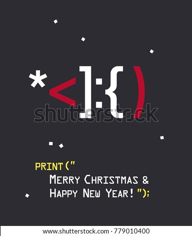 vector greeting card New Year icon of emotion with Santa Claus. Text: Merry Christmas and a Happy New Year!