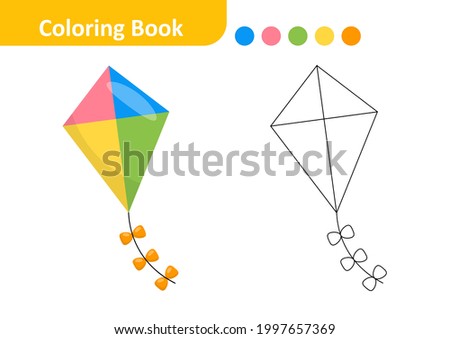 Coloring book for kids, kite vector