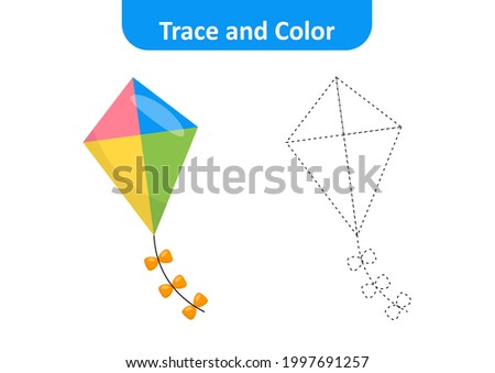 Trace and color for kids, kite vector
