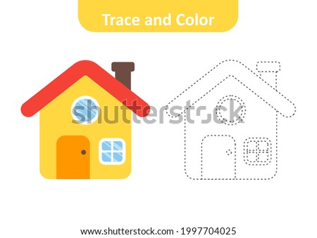 Trace and color for kids, house vector