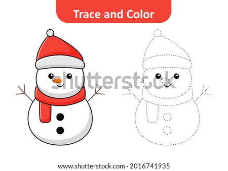 Trace and color for kids, snowman vector
