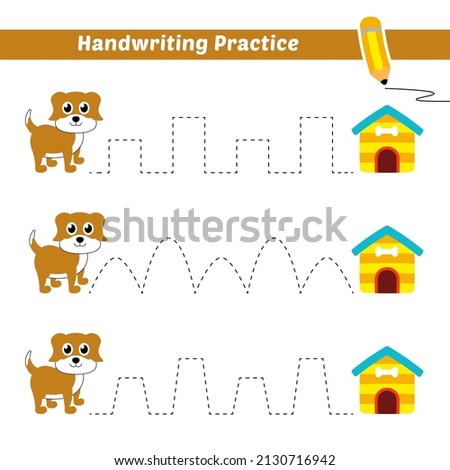 Handwriting practice for kids with dog and dog house vector