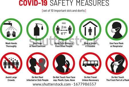 Set of Corona Virus COVID-19 Safety Measures and Precautions Warning Signs - How to Protect Yourself and Others - What To Do Signs - Infographics Poster Suitable for Print