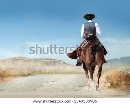 vaquero running on a horse in spanish preries Zdjęcia stock © 
