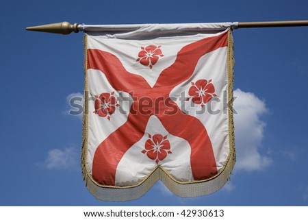 Flag showing a representation of the Saint George\'s Cross, the English flag.