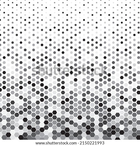 Black and grey hexagon halftone pattern on white background. Linear halftone backdrop. Isolated vector illustration on white background. Grey mosaic pattern.