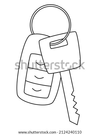 Сar Key Vector. Key with car alarm keychain. The concept of buying vehicle, selling, rent, repair, service. Black outline sign. Linear modern illustration isolated on white background.